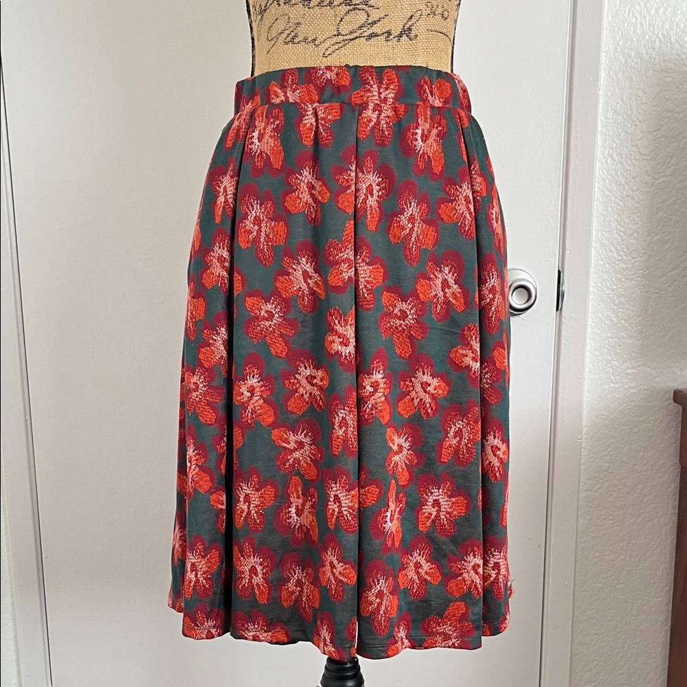 LuLaRoe A-Line Skirt with Red Floral Design
